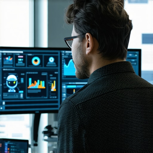 Business owner reviewing AI-driven local SEO analytics dashboard