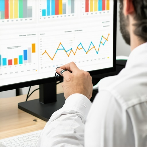 SEO professional analyzing local search ranking data on a digital dashboard.