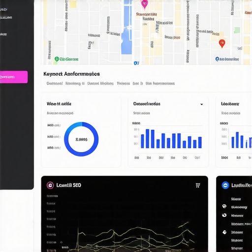Screenshot of a digital dashboard displaying local SEO map performance and keyword rankings