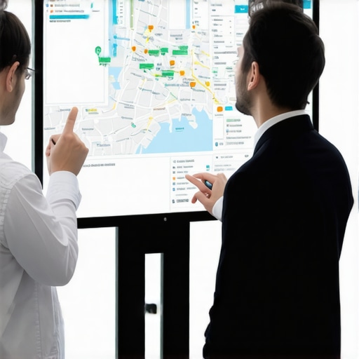 SEO team analyzing maps data on digital screens to optimize local SEO strategies