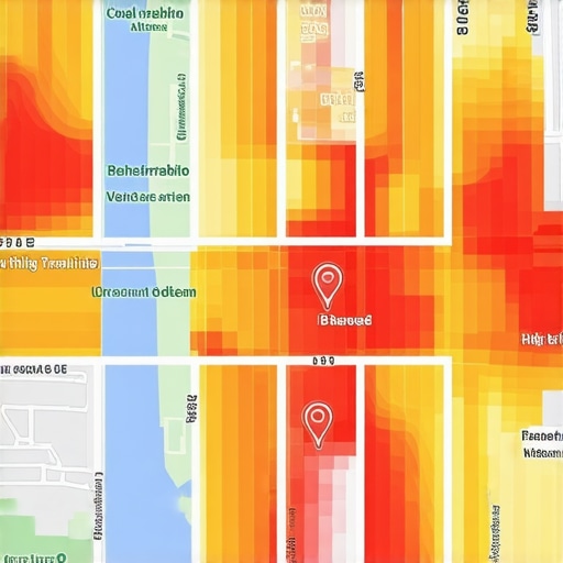 Detailed map highlighting high-traffic zones and demographic data for local SEO optimization