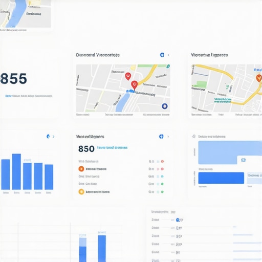 Screenshot of an advanced local SEO analytics dashboard showing maps performance and keyword tracking metrics
