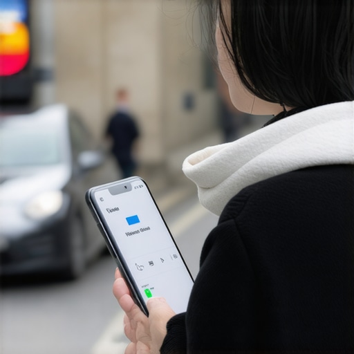 Person using voice search on smartphone in urban environment