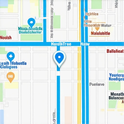 Future Map Optimization with AR and AI Futuristic digital map with augmented reality overlays highlighting local businesses