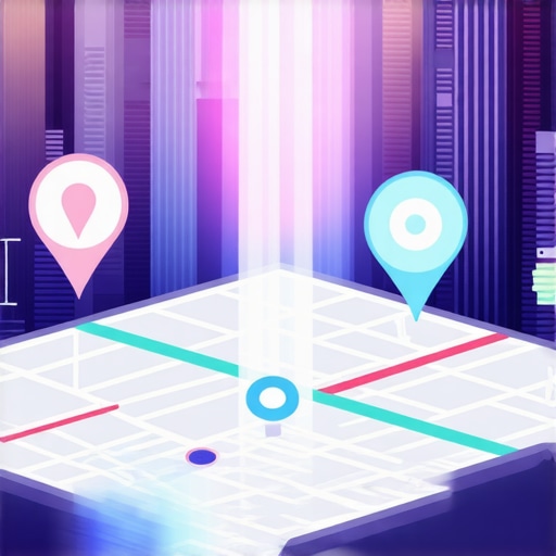 Futuristic cityscape with digital maps and search icons indicating advancements in local SEO.