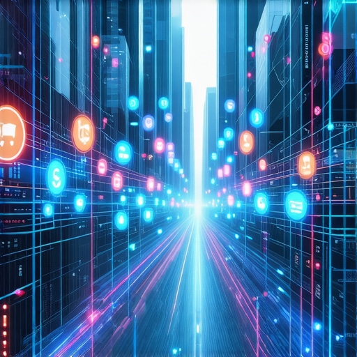 Futuristic cityscape with digital maps and AI interfaces illustrating future local SEO trends.