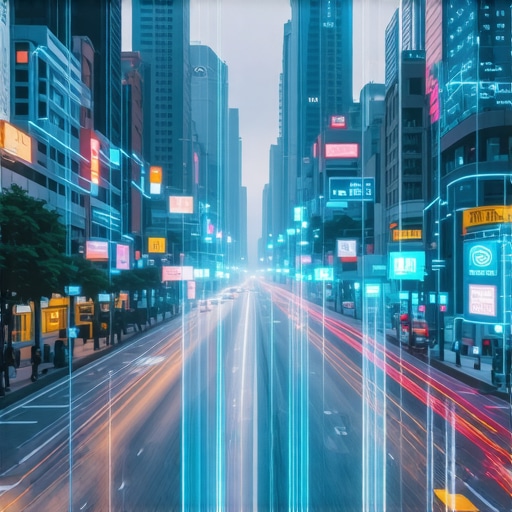 Future of Local Search 2025 Futuristic city with digital search interfaces and AI-powered voice assistants