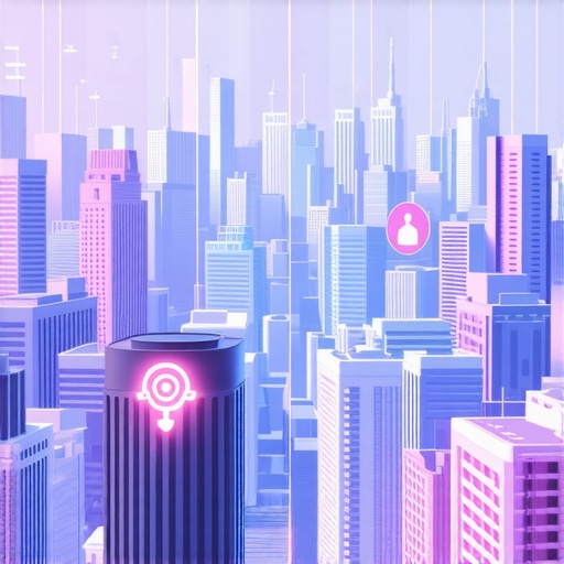 Future of Local Search Technologies Cityscape with augmented reality overlays and voice assistants indicating next-gen local SEO