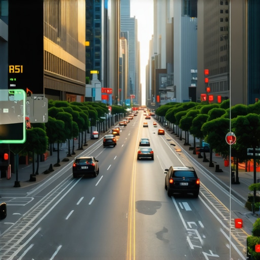 Cityscape with AR overlays and mobile devices representing future local SEO innovations