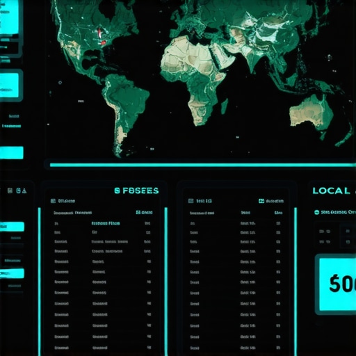 Futuristic map analytics dashboard with AI and data visualization