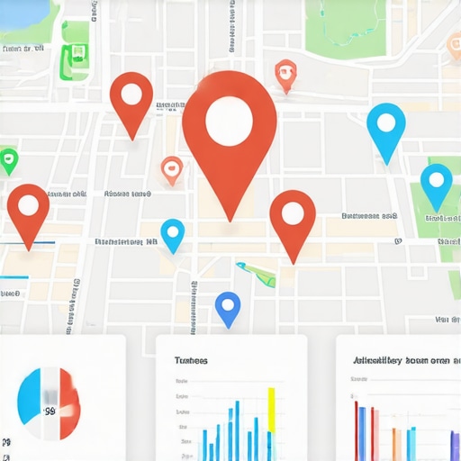 Digital map showing local business locations and analytics overlay