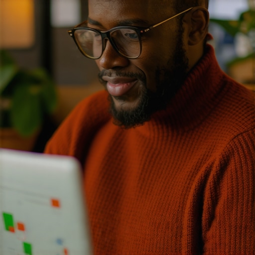 Small Business Owner Analyzing Local Search Data Business owner reviewing local SEO analytics on laptop in shop.
