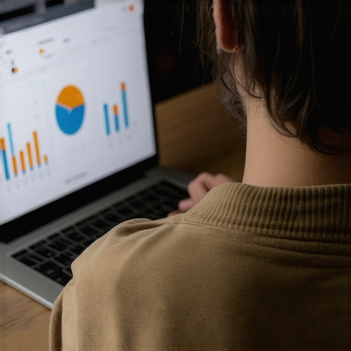 Business owner reviewing local SEO data on a laptop with charts.